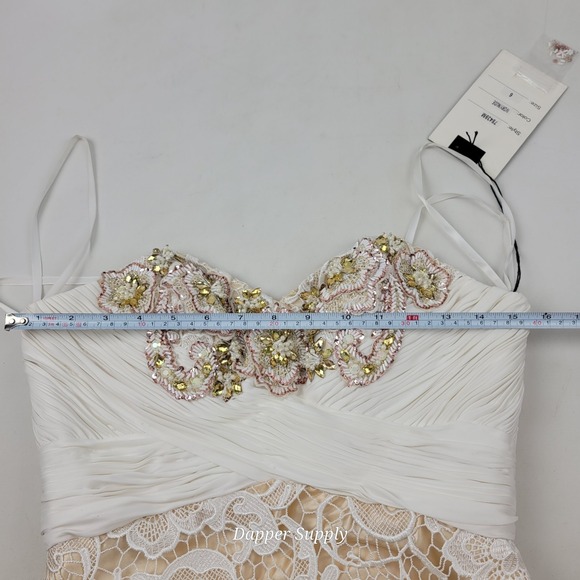 Mac Duggal Ivory/Nude Mermaid Beaded Dress Sz 6 White Floral W/ Train - Picture 4 of 16